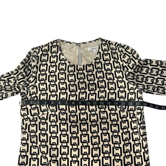 Milly Sz Small Black & White Keyhole Holly Bell-Sleeve Chain-Print blouse top wo - Picture 9 of 14